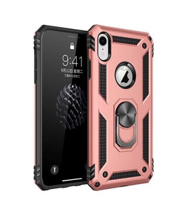 Apple iPhone XR Kılıf Metal For Car Yüzüklü Standlı Military Ring Serisi (Rose)
