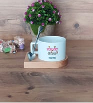 Sosyal Bilgiler Öğretmeni Kupa Bardak Kısa Ahşap Altlıklı Kaşıklı Öğretmenler Günü Hediyesi