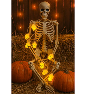 Halloween Cadılar Bayramı Led Işık Kuru Kafa Figür 2m 5cm lik 10lu pilli Parti Aksesuarı