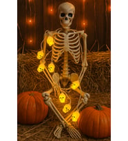 Halloween Cadılar Bayramı Led Işık Kuru Kafa Figür 2m 5cm lik 10lu pilli Parti Aksesuarı