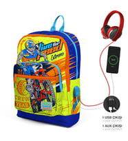 Coral High Kids Fosforlu Sarı Saks Motorsiklet Desenli Dört Bölmeli USB'li Okul Sırt Çantası 23842