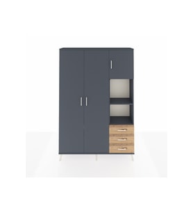Arges Dolap 5 Raflı 3 Çekmeceli Tek Askılı 132x30x195 Antrasit-Antrasit/Çam