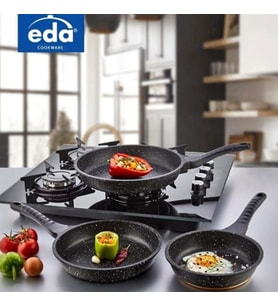 Eda Granit Döküm 3'lü Tava Seti Gri 20-24-28 cm