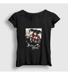 Presmono Kadın Siyah Team Anime Attack On Titan T-Shirt 125173tt