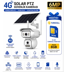6 MP Solar PTZ Çift Lensli 4G SIM Kartlı Kablosuz Güvenlik Kamerası + 12 Ay Turkcell Hat Hediye 4G-BS-W2