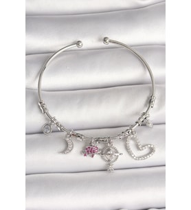 Pirinç Gümüş Renk Sallantı Zirkon Taşlı Gezegen Figür Kalp Detay Charm Kadı - SSSSSS4967-5