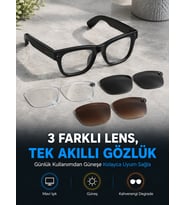Mey İthalat® Siyah Akıllı Kamera Gözlüğü Fotoğraf Video Çekimli Bluetooth Aramalı AI Destekli 3 Değiştirilebilir Lensli