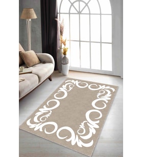 Bej Çerçeveli Kaymaz Tabanlı Makinede Yıkanabilir Halı AR487 - 100 x 160 cm