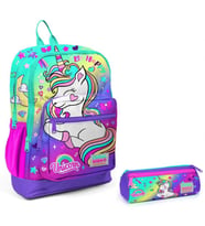 Coral High Su Yeşili Lavanta Unicorn İlkokul Sırt Çantası ve Kalemlik Seti