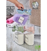 3'lü Kapaklı Sıvı Toz Deterjan Saklama Kabı Banyo Organizer Çok Amaçlı Saklama Kutusu 2 Lt