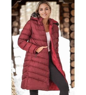 Dewberry Kadın %100 Polyester Kürklü Kapüşonlu Kaban Açık Bordo Z6690 Şehir ve Ofis Stili, Seyahat Gardırobu