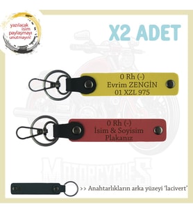 Tüm Sürücülere, İsim Plaka ve 0 Rh (-) Kan Grubu Yazılı x2' li Set Anahtarlık, Nar Çiçeği-Sarı-Laci (Çok Renkli)
