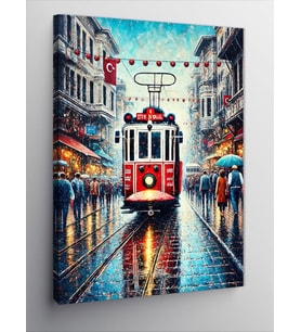 Kanvas Tablo Yağmurda Tramvay Yolu