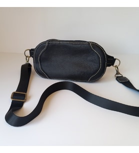 A Leather El Yapımı Hakiki Deri Kadın Bel Çantası (Düz Siyah)