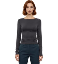 Stil Kadın Fitted Vücuda Oturan Büzgü Drape Detaylı Esnek Bluz Crop Örme Slim Kalıp Düşük Kol