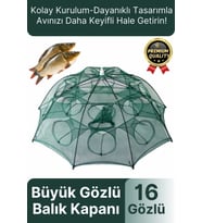Özel Kolay Kurulum Fermuarlı Yem Bölmeli Büyük Gözlü Yengeç Balık Tuzağı Kapanı Ağı Filesi 16 Gözlü