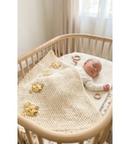Tığ İşlemeli Bebek Battaniyesi 75×70cm – Yumuşak Bebe Yünü, Tavşan Motif İş