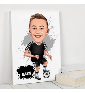 Futbol Aşığı Çocuk Karikatürlü Kanvas Tablo