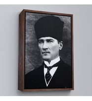 Çerçeveli Atatürk Portre Tablosu Mustafa Kemal Atatürk Dikdörtgen Dekoratif Kanvas Tablo (Altın)