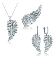 Melek Kanadı  Zirkon Taş 925 Ayar Gümüş Kadın Set