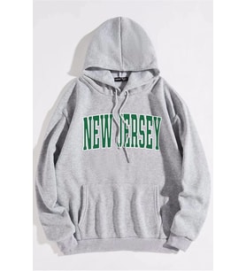 Unisex Gri New Jersey Baskılı Kapüşonlu Sweatshirt