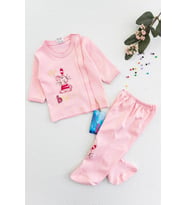 Önden Çıtçıtlı Tavşan Figürlü İkili Kız Bebek Takımı (Pembe)