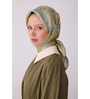 Etnik Desen İpek Twill Eşarp  - 2026 İlkbahar-Yaz (T)  4304 (Yeşil)