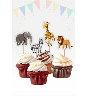 Safari Doğum Günü Cupcake Kürdan Süs **Kalın Kağıt