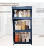 4 Katlı Mutfak Rafı Tekerlekli Organizer Dar Banyo Düzenleyici Motek Siyah Banyo Rafı