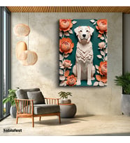 Dikey Kanvas Tablo Köpek ve Çiçekler Hayvan Tablosu Ev Ofis Duvar Dekoru