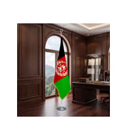 Afganistan Direkli - Altın Saçaklı Saten Makam Bayrağı Seti (Krom Direk)
