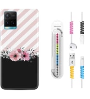 Vivo Y11S Y21S Y20 Y20S Y70 Kılıf Kablo Koruma Spiral Silikon Strip Pink Flowers 1396