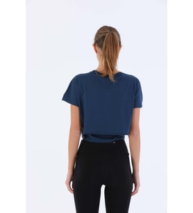 Maraton Comfort Kadın Bisiklet Yaka  Navymelanj Crop Top
