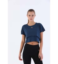 Maraton Comfort Kadın Bisiklet Yaka Navymelanj Crop Top