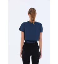 Maraton Comfort Kadın Bisiklet Yaka  Navymelanj Crop Top