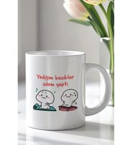 Mizahi Yazılı 330ml Baskılı Beyaz Seramik Kupa Bardak
