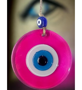 Mini Boy Şeffaf Pembe Nazar Boncuklu Duvar Süsü 10 Cm Cam Duvar Dekoru