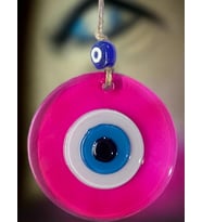 Mini Boy Şeffaf Pembe Nazar Boncuklu Duvar Süsü 10 Cm Cam Duvar Dekoru