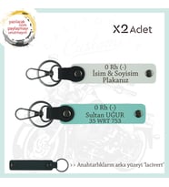 Motor Severler İçin, İsim Plaka ve 0 Rh (-) Kan Grubu x2' li Anahtarlık, Hediye , Beyaz-Turkuaz-Laci (Çok Renkli)