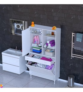 Modilayn AFRA 90x173x32,5cm 1 Çekmece, 3 Göz Sepet, 1 Kapak, 6 Raf Dar Alan Banyo Dolabı
