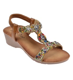 Guja Taş Detaylı 5Cm Dolgu Tabanlı Kadın Sandalet GJ-26Y226 CAMEL