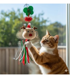 Temalı Kedi Oyuncağı Noel Baba Figürlü – Renkli İp Püsküllü, Zilli ve Askılı Tasarım – Kedilerin Oyun ve Avlanma İçgüdüsünü Destekler – Özel Yılbaşı Oyuncağı