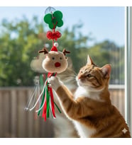 Temalı Kedi Oyuncağı Noel Baba Figürlü – Renkli İp Püsküllü, Zilli ve Askılı Tasarım – Kedilerin Oyun ve Avlanma İçgüdüsünü Destekler – Özel Yılbaşı Oyuncağı