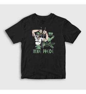 Presmono Unisex Çocuk Siyah Zoro V2 Anime One Piece T-Shirt 136082tt