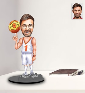 Kişiye Özel Basketbolcu Tasarımlı Karikatür İki Katmanlı Ahşap Biblo Model-3