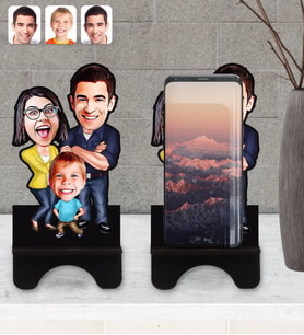 BK Gift Kişiye Özel Aile Karikatürlü Ahşap Biblo Telefon Standı-1