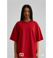 Oversize Tişört Kadın  Sol Alt "NEVERMIND" Baskılı Geniş Kalıp T-Shirt Unisex (Kırmızı)