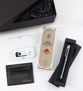 Kişiye Özel Siyah Kartlık & Gümüş Detaylı Roller Kalem & 32Gb Usb Bellek & Rebul Erkek Kolonyası Hediye Seti