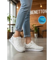 United Colors Of Benetton Beyaz Bağcıklı Cilt Unisex Spor Ayakkabı BNI-12097 G