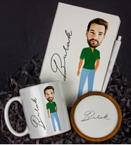 Kişiye Özel Karikatür Tasarım Defter Kalem Kupa Ve Bardak Altlığı Hediye Seti 96189